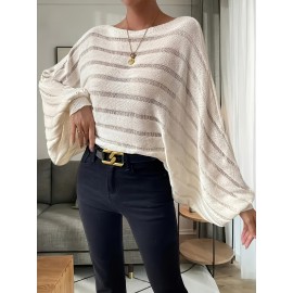 Plus Size Cozy Knitted Top - Soft Solid Construction, Fashionable Ripped Details, Dramatic Batwing Sleeves, Classic Crew Neck - Perfect for Spring and Fall, Designed Specifically for Plus Size Women