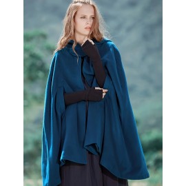 Plus Size Womens Luxurious Hooded Shawl Coat - Rich Solid Color, Dramatic Cape Sleeves, Button Detailing, Warm Hood - Timeless Elegance for the Fashion-Forward Plus Size Lady