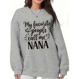 Plus Size NANA Letter Print Sweatshirt - Ultra-Relaxed Fit, Long Sleeves, Crew Neck, Pullover Design - Designed Exclusively for Women with Curvy Figures, Plus Size Range, High-Quality Clothing for Everyday Wear