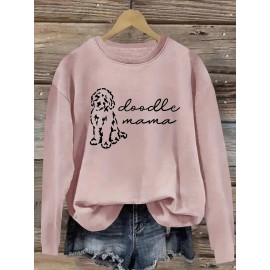 Plus Size Dog Print Crew Neck Sweatshirt - Cozy Crew Neck Design, Ultra-Soft Casual Wear Perfect for Fall and Spring Seasons - Designed for Plus Size Women, Part of Womens Clothing Collection