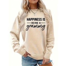 Plus Size Womens Cozy Crew Neck Sweatshirt - Soft Slight Stretch Polyester Material, Alphabets Patterned Positioning Print, Casual Long Sleeve Pullover Top for All Seasons