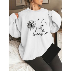 Plus Size Dandelion Print Sweatshirt, Casual Long Sleeve Crew Neck Pullover Sweatshirt, Women's Plus Size Clothing