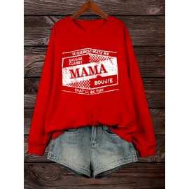 Plus Size MAMA Print Sweatshirt, Casual Long Sleeve Crew Neck Pullover Sweatshirt, Women's Plus Size Clothing