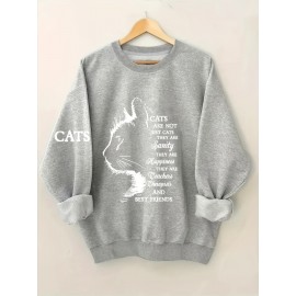 Cozy Plus Size Cat Print Sweatshirt - Stylish Casual Wear with Fun Crew Neck Design - Soft & Comfortable Long Sleeve for Womens Fashion