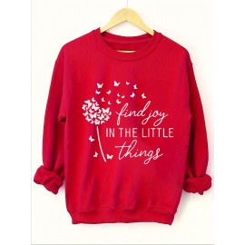 Plus Size Dandelion Print Sweatshirt - Cozy Long Sleeves, Classic Crew Neck, Relaxed Fit for Casual Occasions - Designed Specifically for Plus Size Women, Part of Our Womens Plus Size Clothing Collection