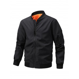 Men's Plus Size Windbreaker Jacket With Zip Closure And Baseball Collar, Casual Street Style