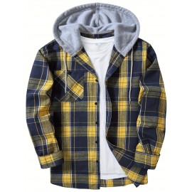 Plus Size Men's Plaid Hooded Jacket Fashion Hoodies, Fall Winter, Men's Clothing