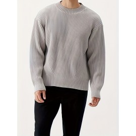 Plus Size Men's Solid Textured Knit Tops, Fashion Casual Long Sleeve Pullover For Fall Winter, Men's Clothing