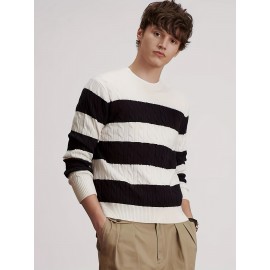 Plus Size Men's Contrast Color Sweater Cable Knit Pullover For Spring Fall Winter, Men's Clothing