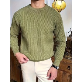 Plus Size Men's Solid Textured Sweater Fashion Casual Knit Pullover For Spring Fall Winter, Men's Clothing