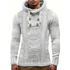 Cozy Plus Size Mens Cable Knit Hoodie - Versatile Solid Colors for Stylish Spring/Autumn Wear