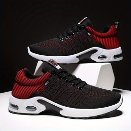 Comfy Air Cushion Sneakers - Breathable Woven Knit Upper, Non-Slip Outsole, Durable Lace-Up Design, Ideal for Mens Outdoor Activities and Casual Wear