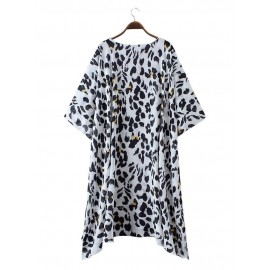 New Women Chiffon Kimono Cardigan Floral Leopard Print Asymmetric Boho Loose Outerwear Beachwear Bikini Cover Up