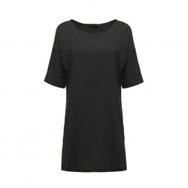 New Fashion Women Casual Loose Dress Solid Color Short Sleeve Ladies Mini Dress Grey/Black/Khaki