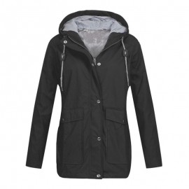 Fashion Women Hooded Jacket Waterproof Solid Long Sleeve Zip Trench Coat Rain Outerwear