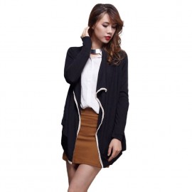 Fashion Women Long Sleeve Contrast Cardigan Open Front Asymmetric Cape Casual Poncho Coat Outwear