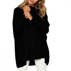 Autumn Women Loose Blouse Solid O-Neck Batwing Long Sleeves Casual Soft Top Pullover