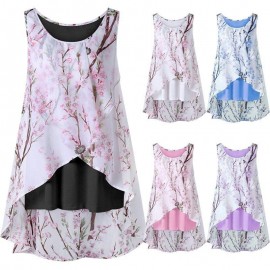 New Women Chiffon Blouse Loose Vest Tank Top O-neck Sleeveless Floral Print Casual Tops Pullover