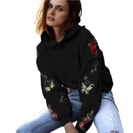 New Fashion Women Hoodie Sweatshirts Butterfly Floral Print Long Sleeve Pullover Hooded Loose Tops