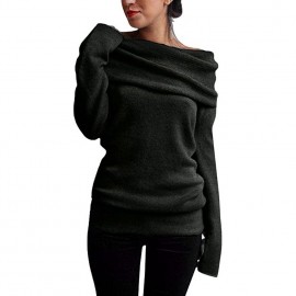 Fashion Women Off Shoulder Sweater Wool Cowl Neck Long Sleeve Solid Knitted Pullover Jumper Sweatshirt