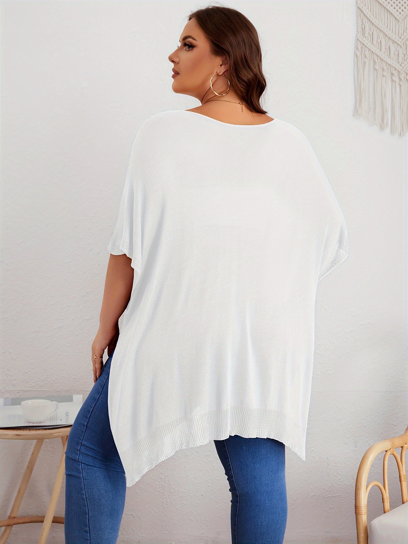 plus size solid knitted top casual v neck short sleeve top for spring summer womens plus size clothing details 1