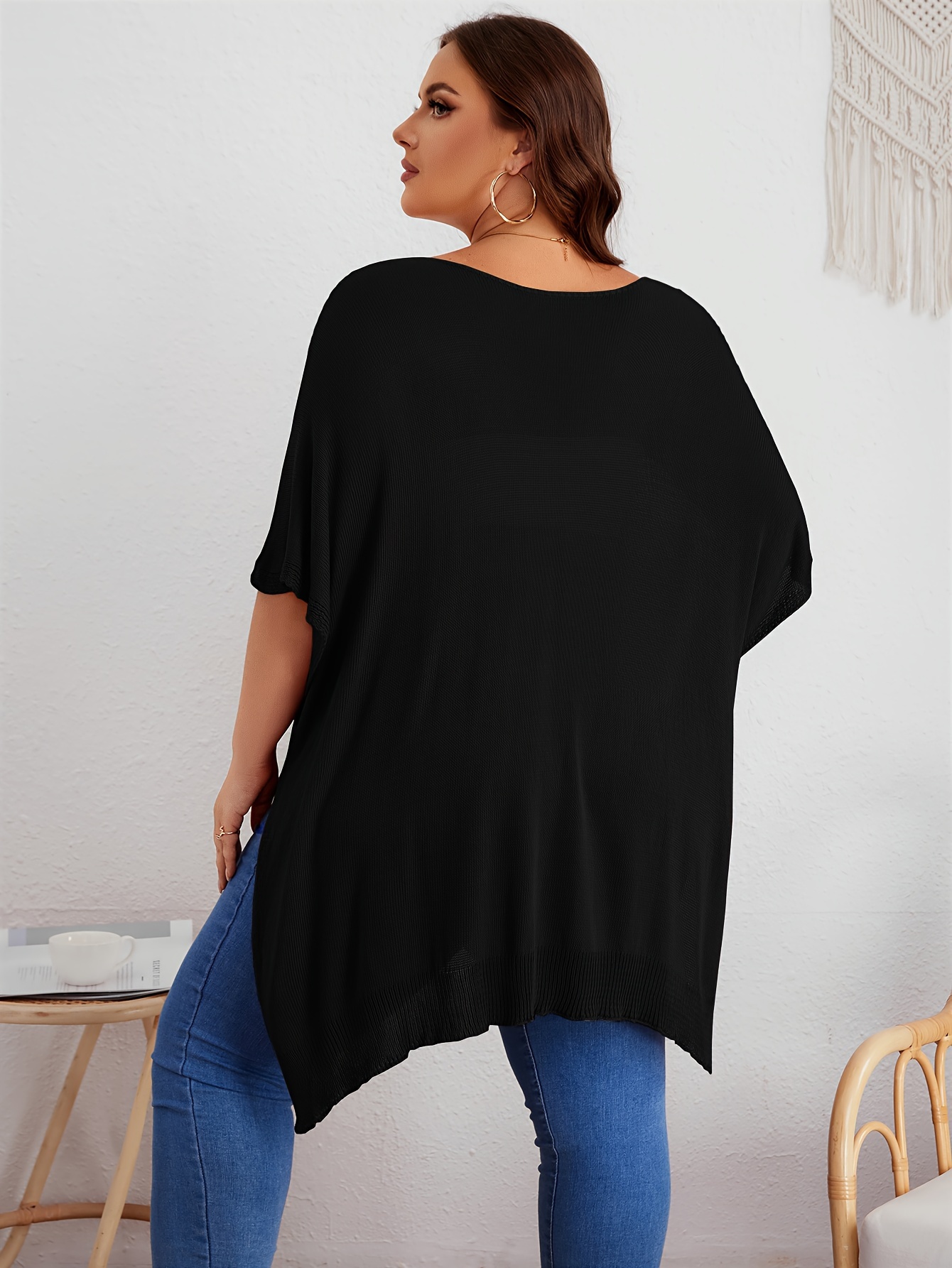 plus size solid knitted top casual v neck short sleeve top for spring summer womens plus size clothing details 7