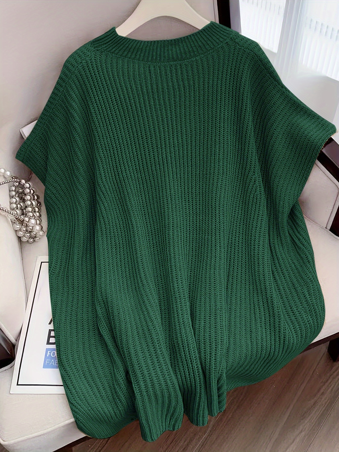 plus size side split sweater casual short sleeve crew neck sweater womens plus size clothing details 7