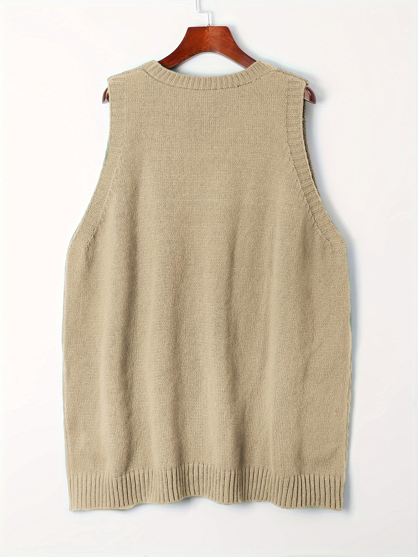 plus size solid knit sweater vest casual v neck sleeveless sweater for fall winter womens plus size clothing details 10