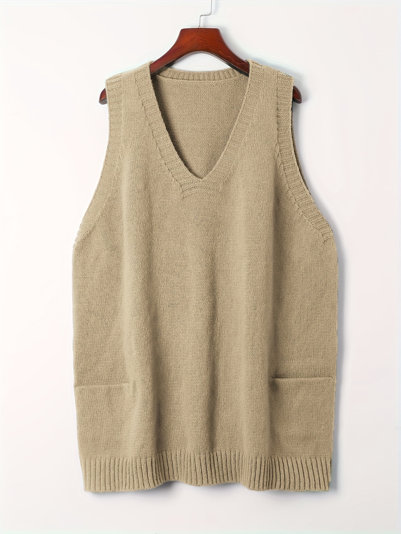 plus size solid knit sweater vest casual v neck sleeveless sweater for fall winter womens plus size clothing details 11