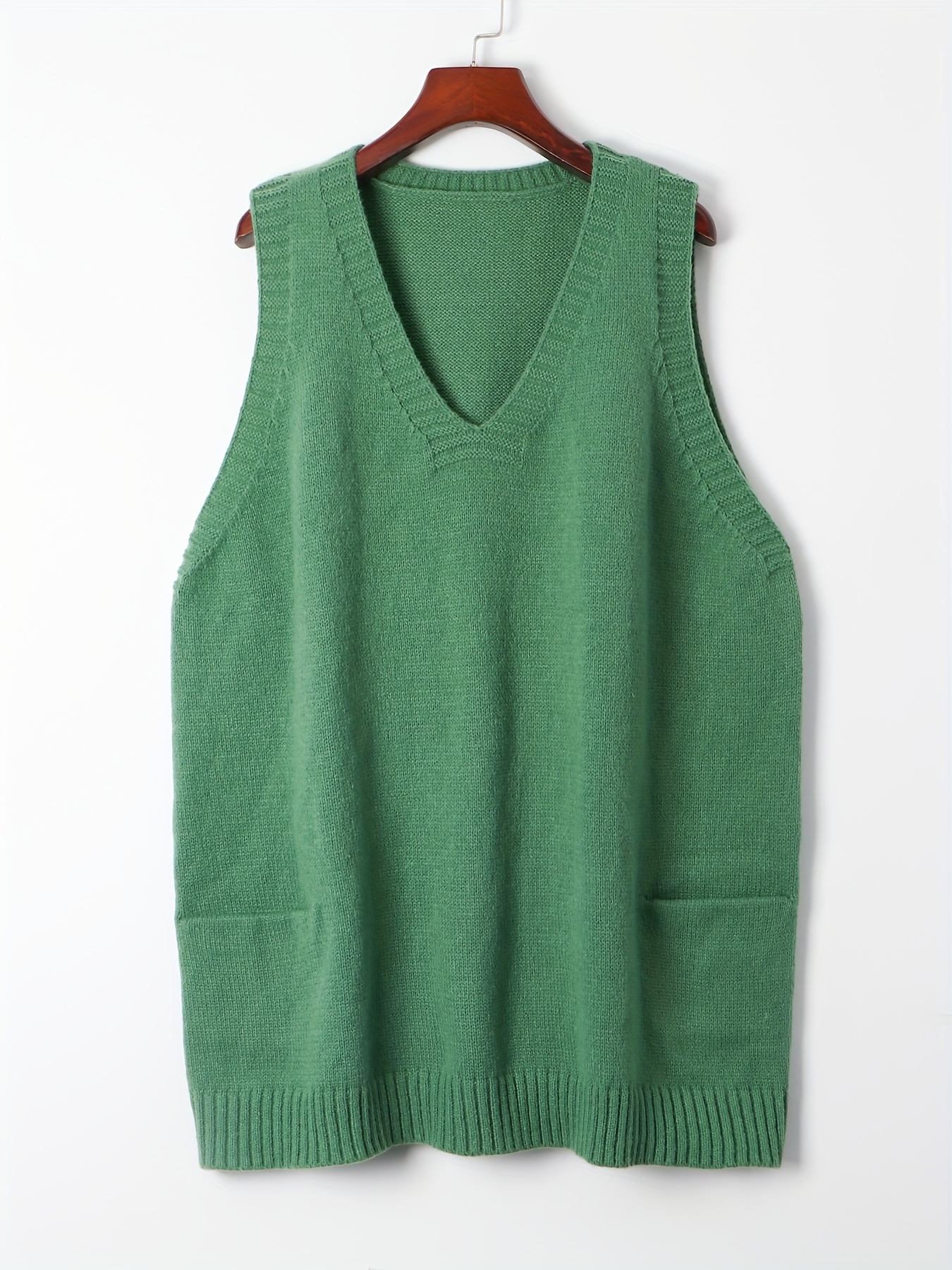 plus size solid knit sweater vest casual v neck sleeveless sweater for fall winter womens plus size clothing details 32