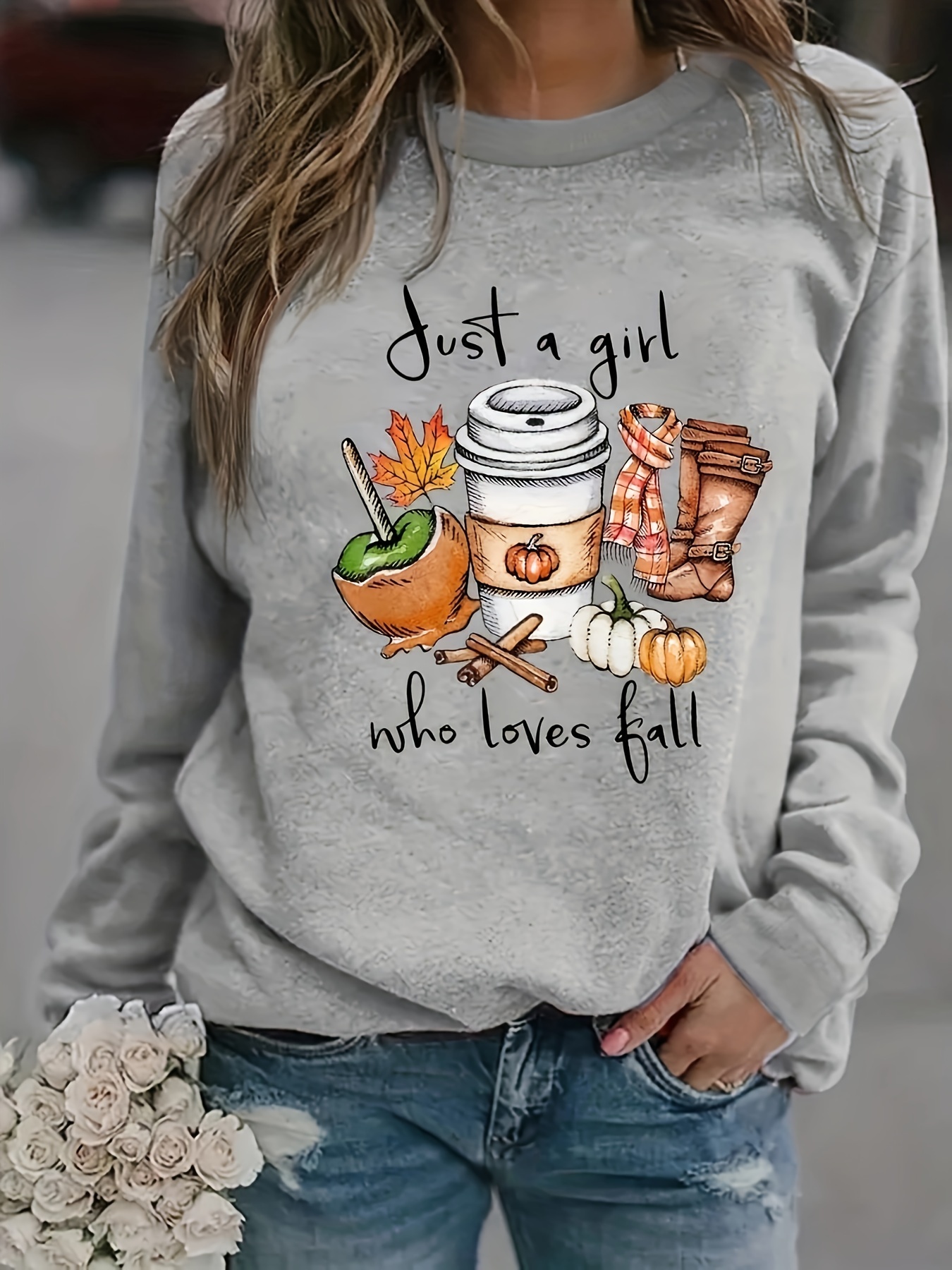 plus size pumpkin print sweatshirt crew neck casual sweatshirt for fall spring womens plus size clothing details 0