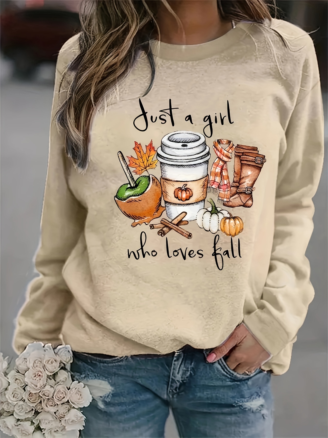 plus size pumpkin print sweatshirt crew neck casual sweatshirt for fall spring womens plus size clothing details 10