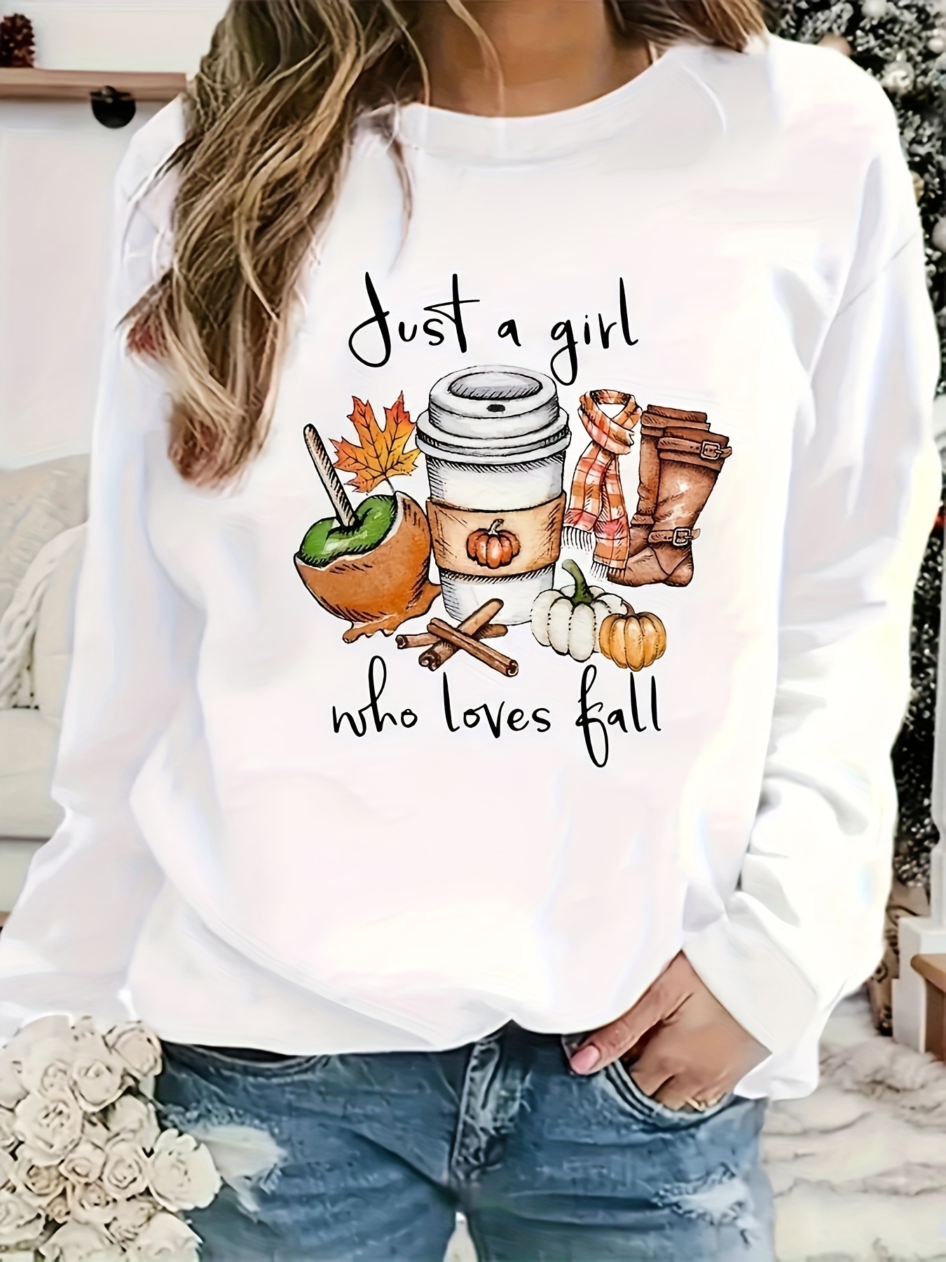 plus size pumpkin print sweatshirt crew neck casual sweatshirt for fall spring womens plus size clothing details 16