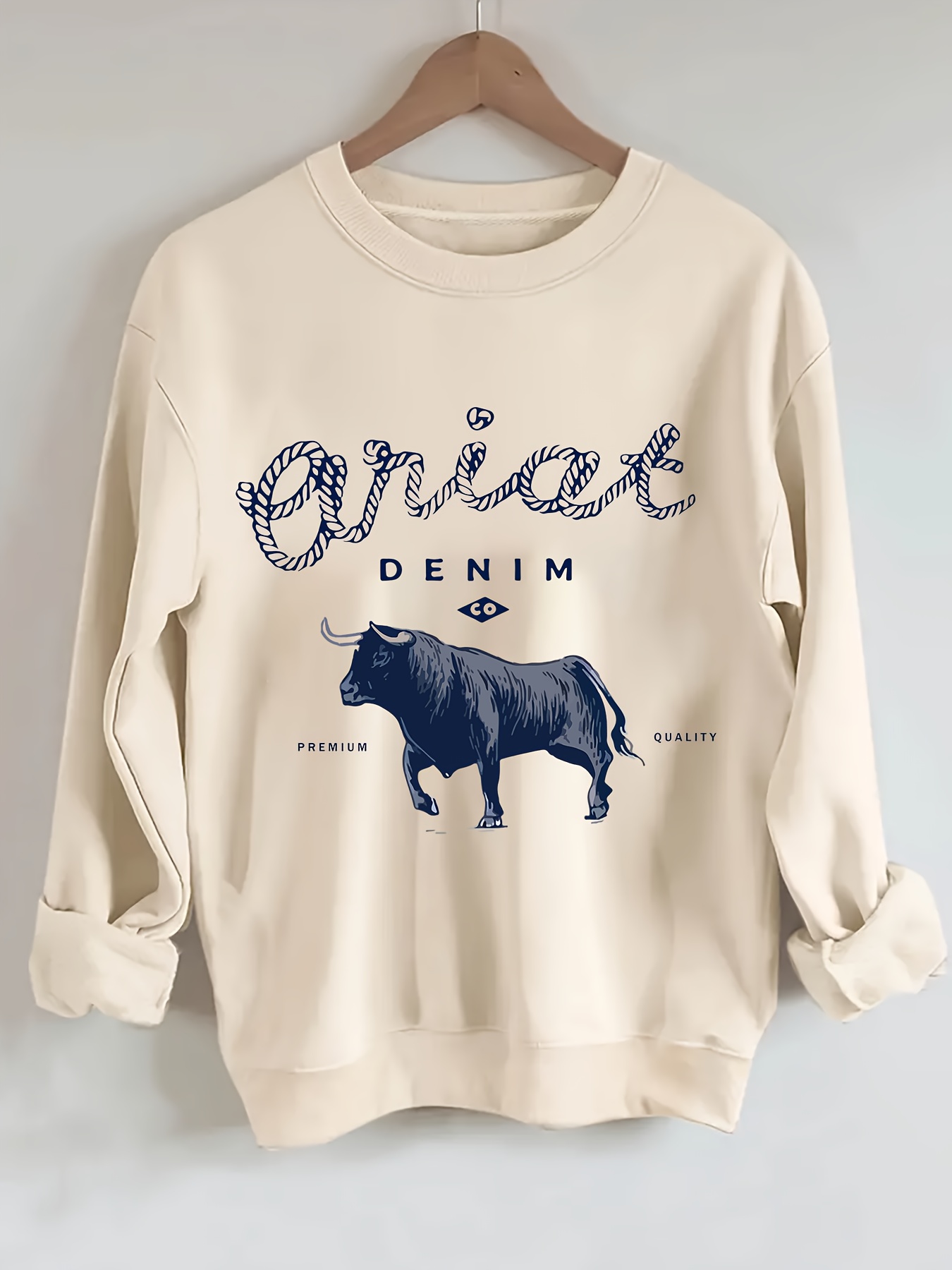 plus size denim print pullover sweatshirt casual long sleeve crew neck sweatshirt for fall spring womens plus size clothing details 22