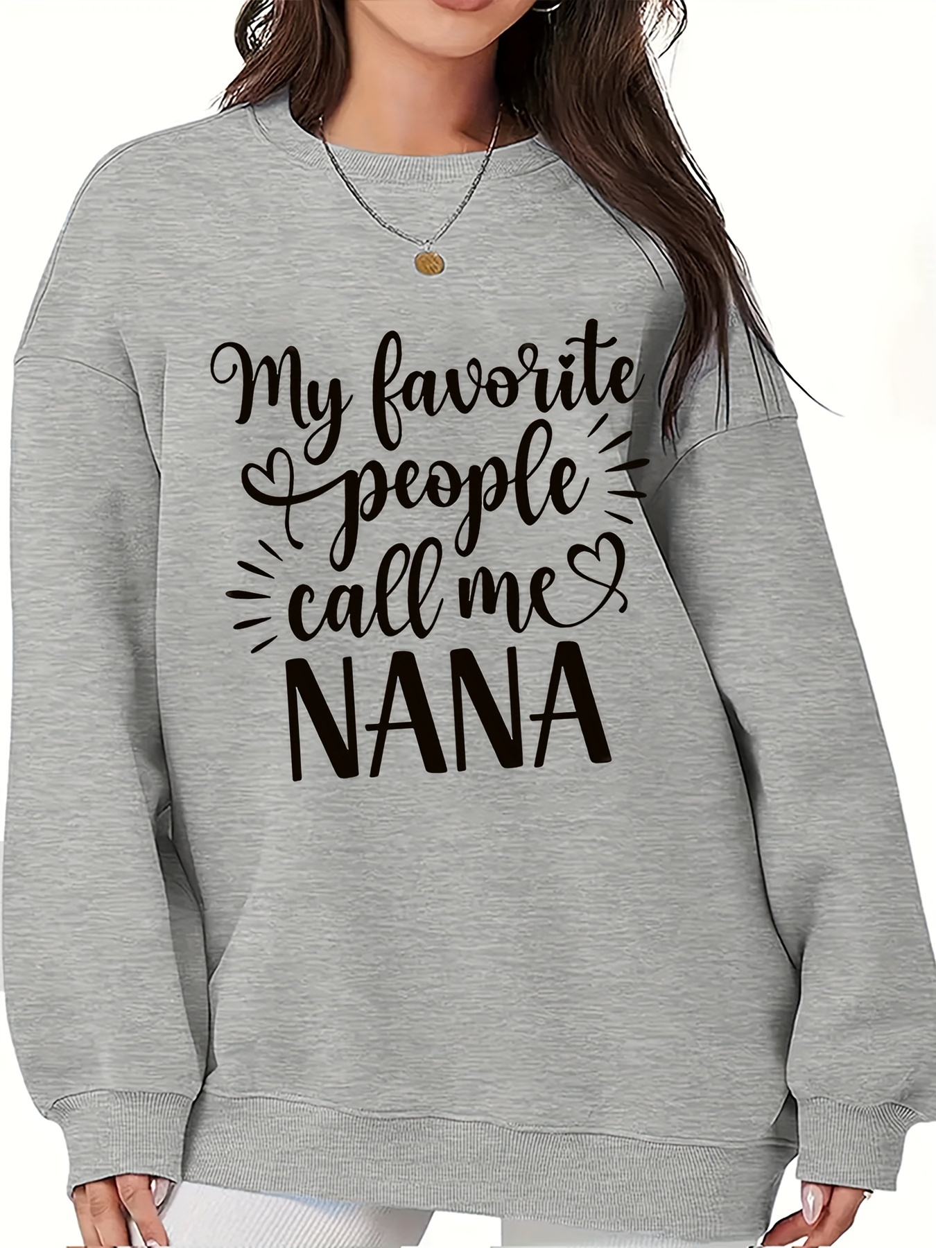 plus size nana letter print sweatshirt casual long sleeve crew neck pullover sweatshirt womens plus size clothing details 0