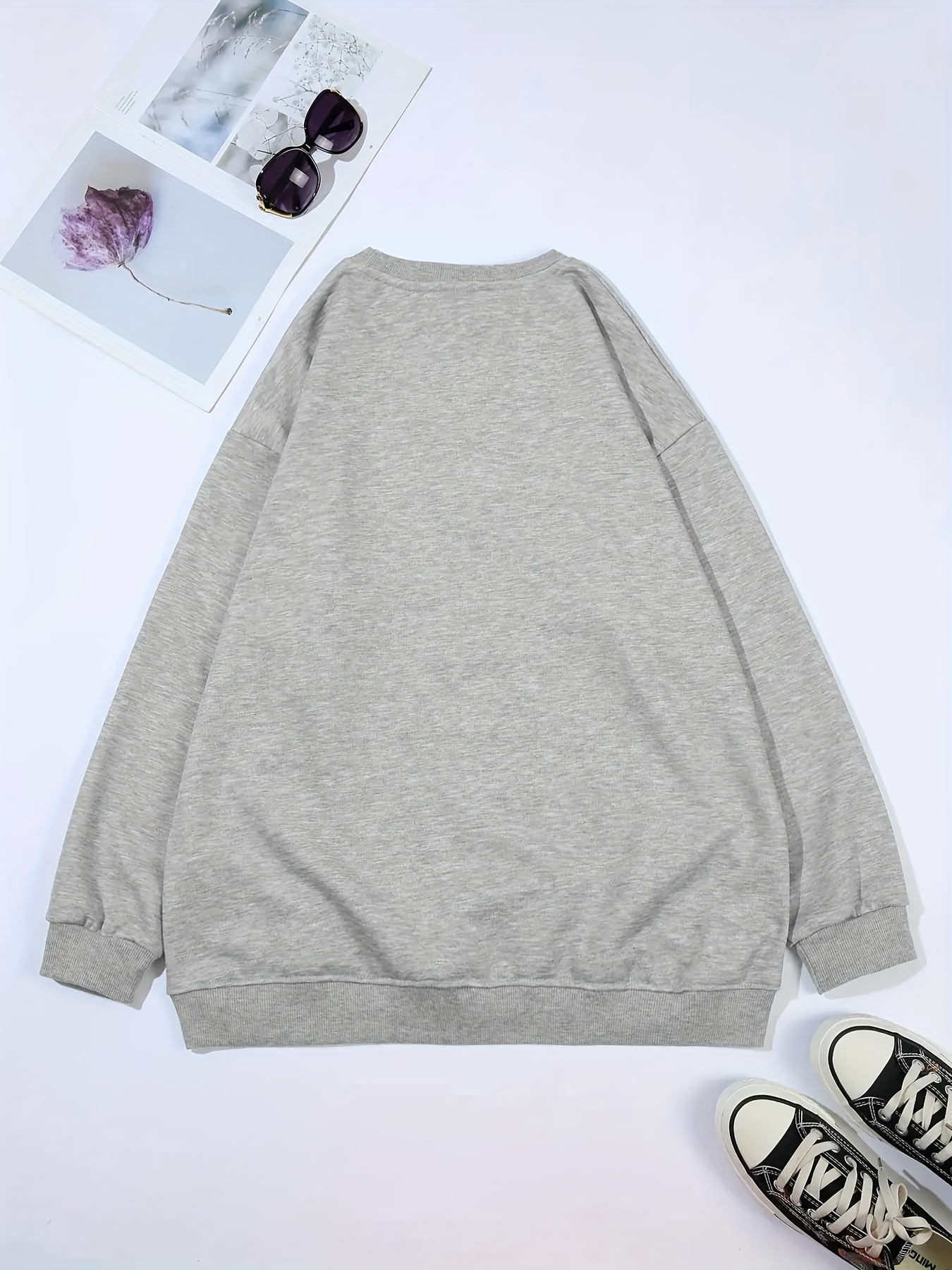 plus size heart print sweatshirt crew neck casual sweatshirt for fall spring womens plus size clothing details 8