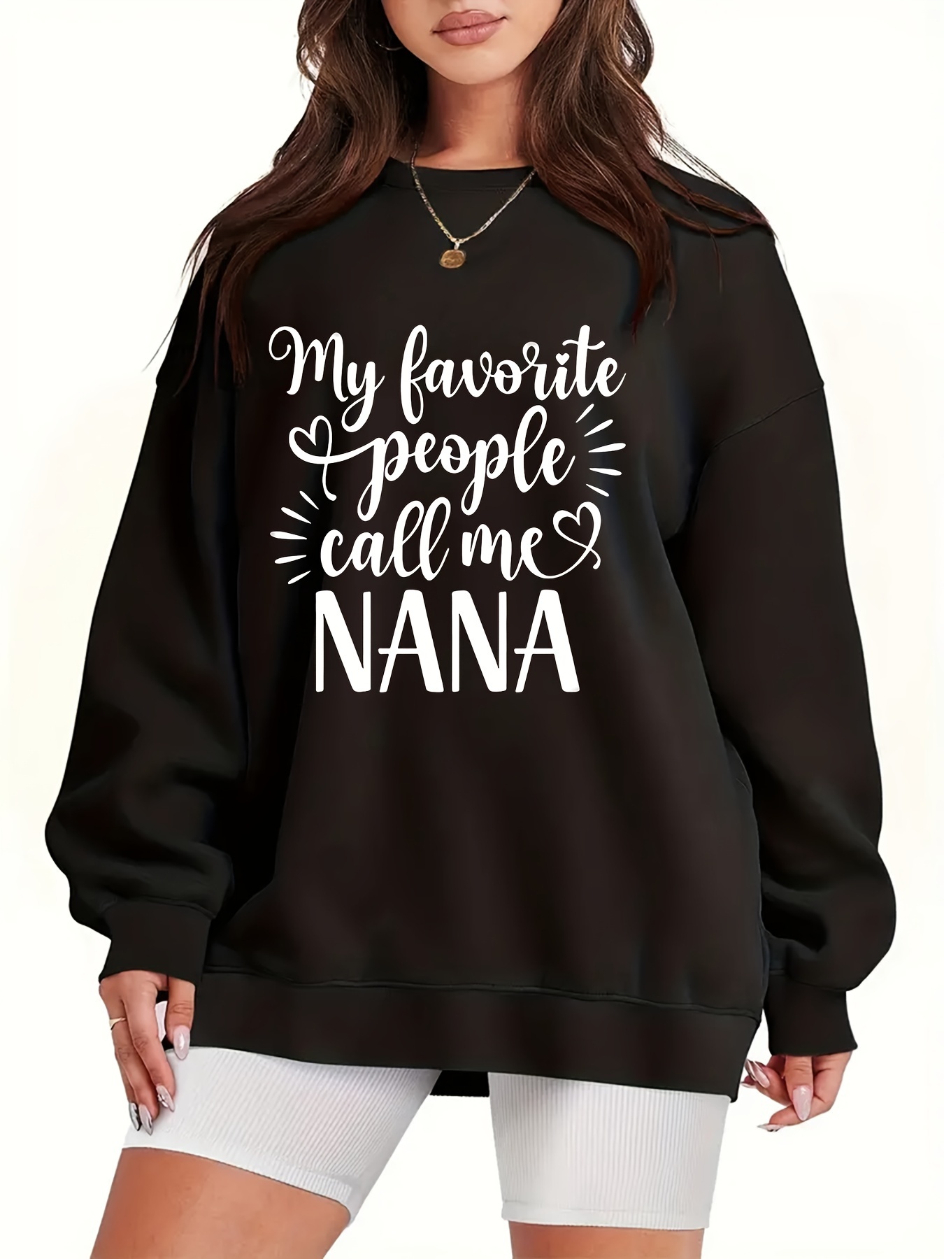 plus size nana letter print sweatshirt casual long sleeve crew neck pullover sweatshirt womens plus size clothing details 6