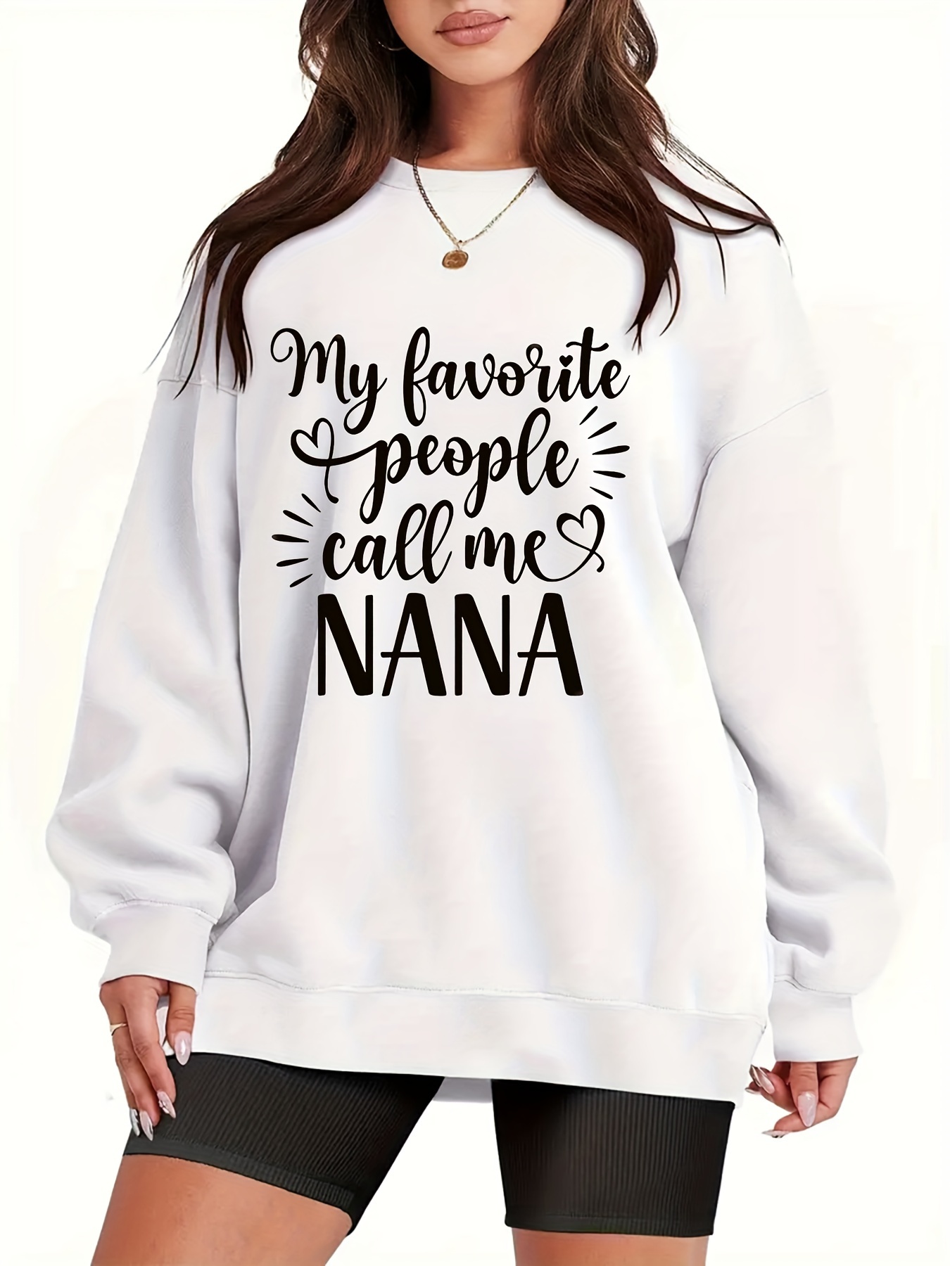 plus size nana letter print sweatshirt casual long sleeve crew neck pullover sweatshirt womens plus size clothing details 18