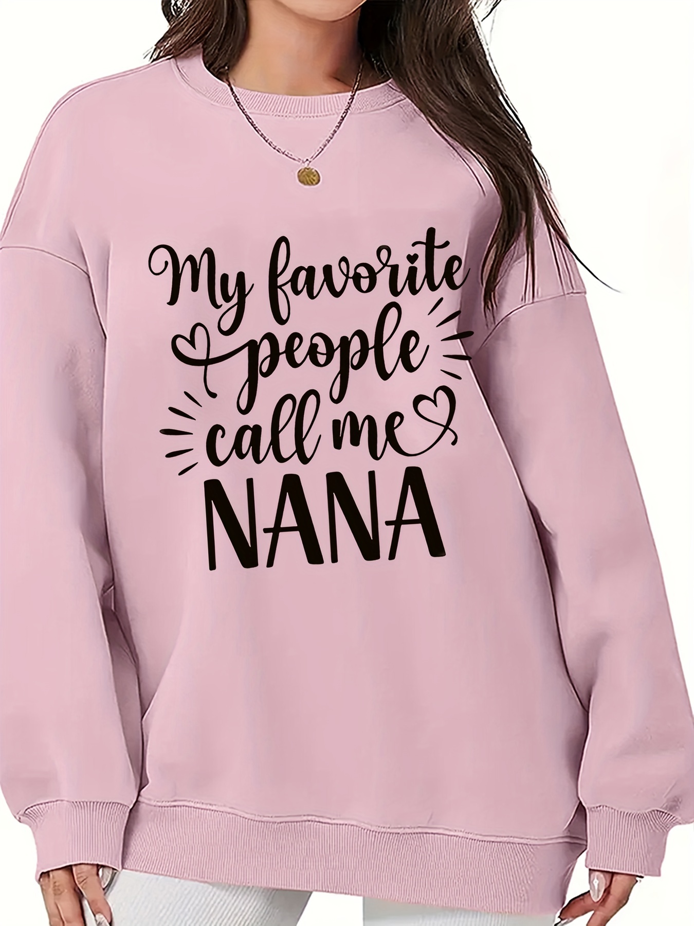 plus size nana letter print sweatshirt casual long sleeve crew neck pullover sweatshirt womens plus size clothing details 27