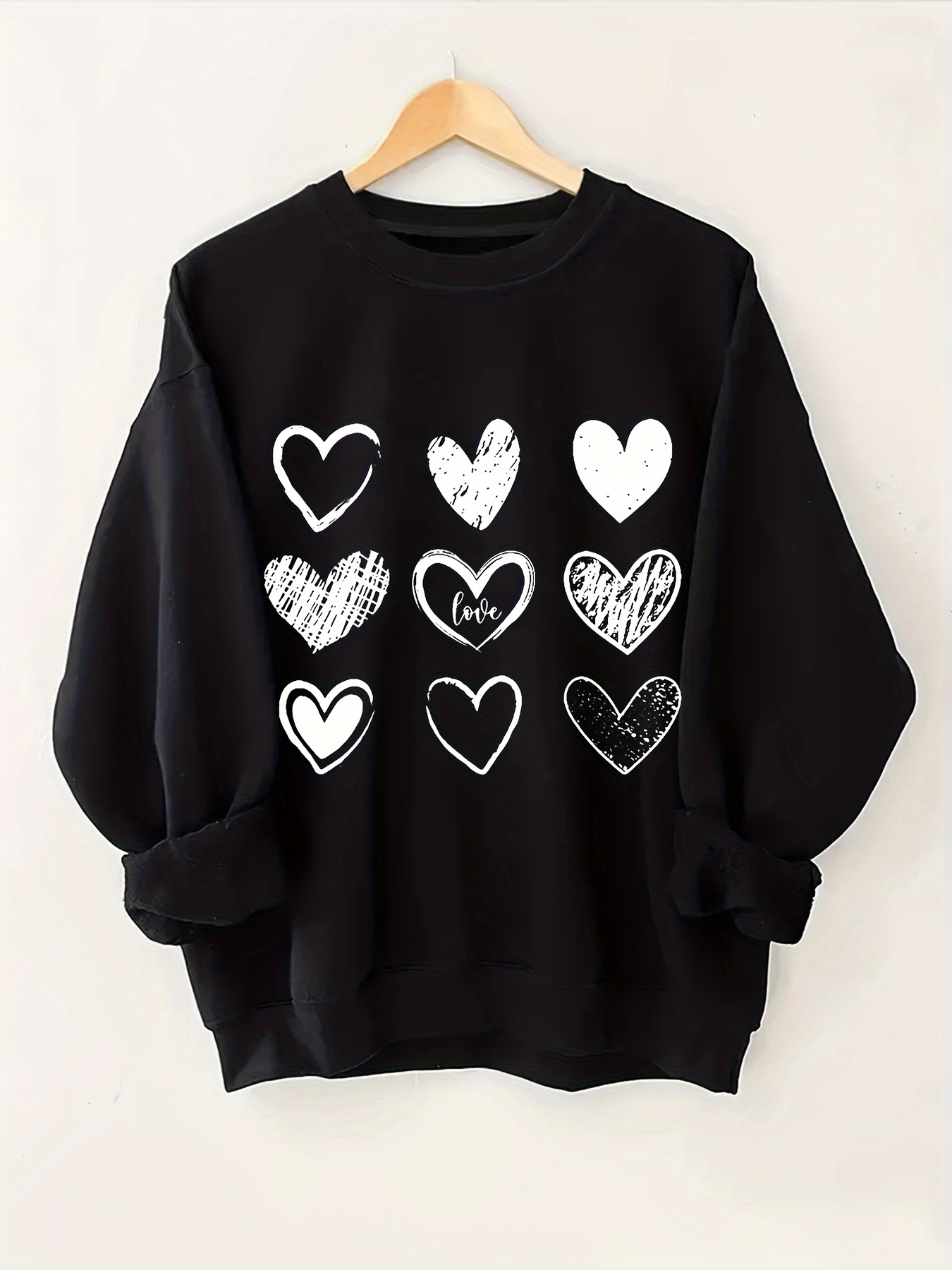 plus size heart print sweatshirt crew neck casual sweatshirt for fall spring womens plus size clothing details 0