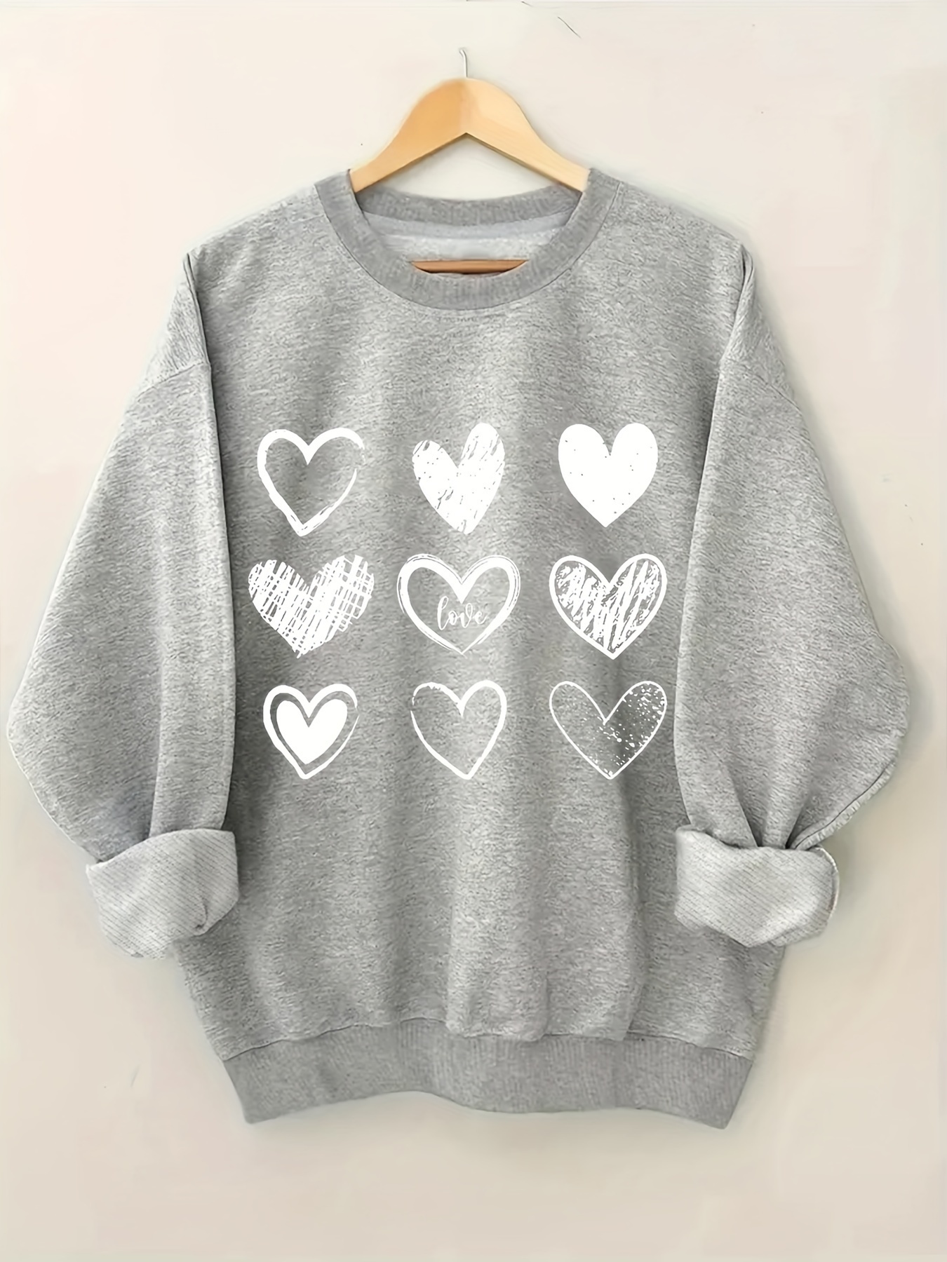 plus size heart print sweatshirt crew neck casual sweatshirt for fall spring womens plus size clothing details 6