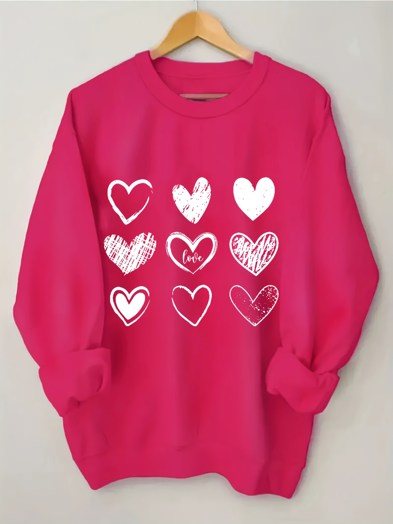 plus size heart print sweatshirt crew neck casual sweatshirt for fall spring womens plus size clothing details 12