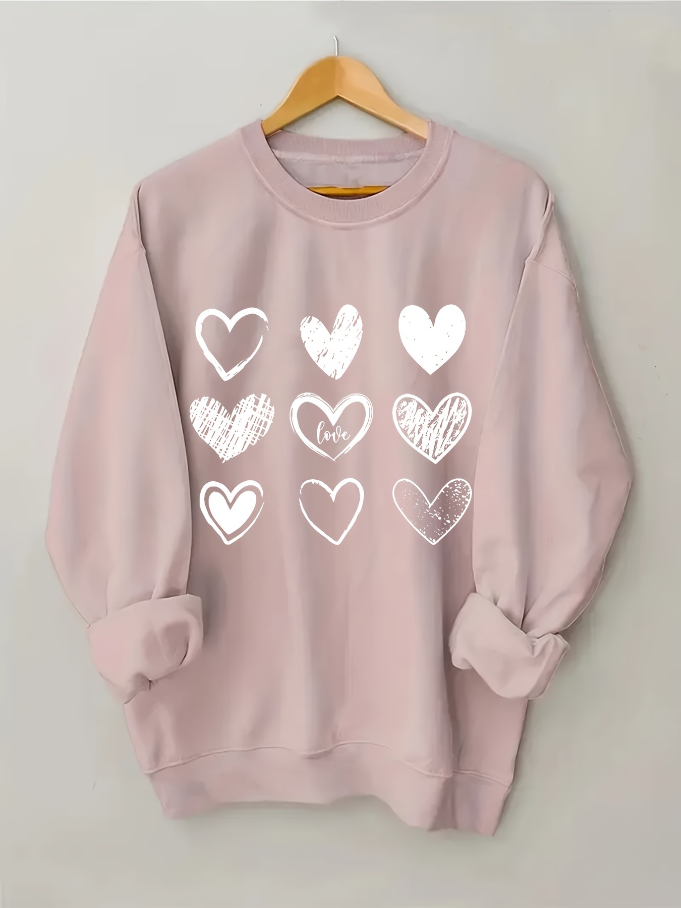 plus size heart print sweatshirt crew neck casual sweatshirt for fall spring womens plus size clothing details 21