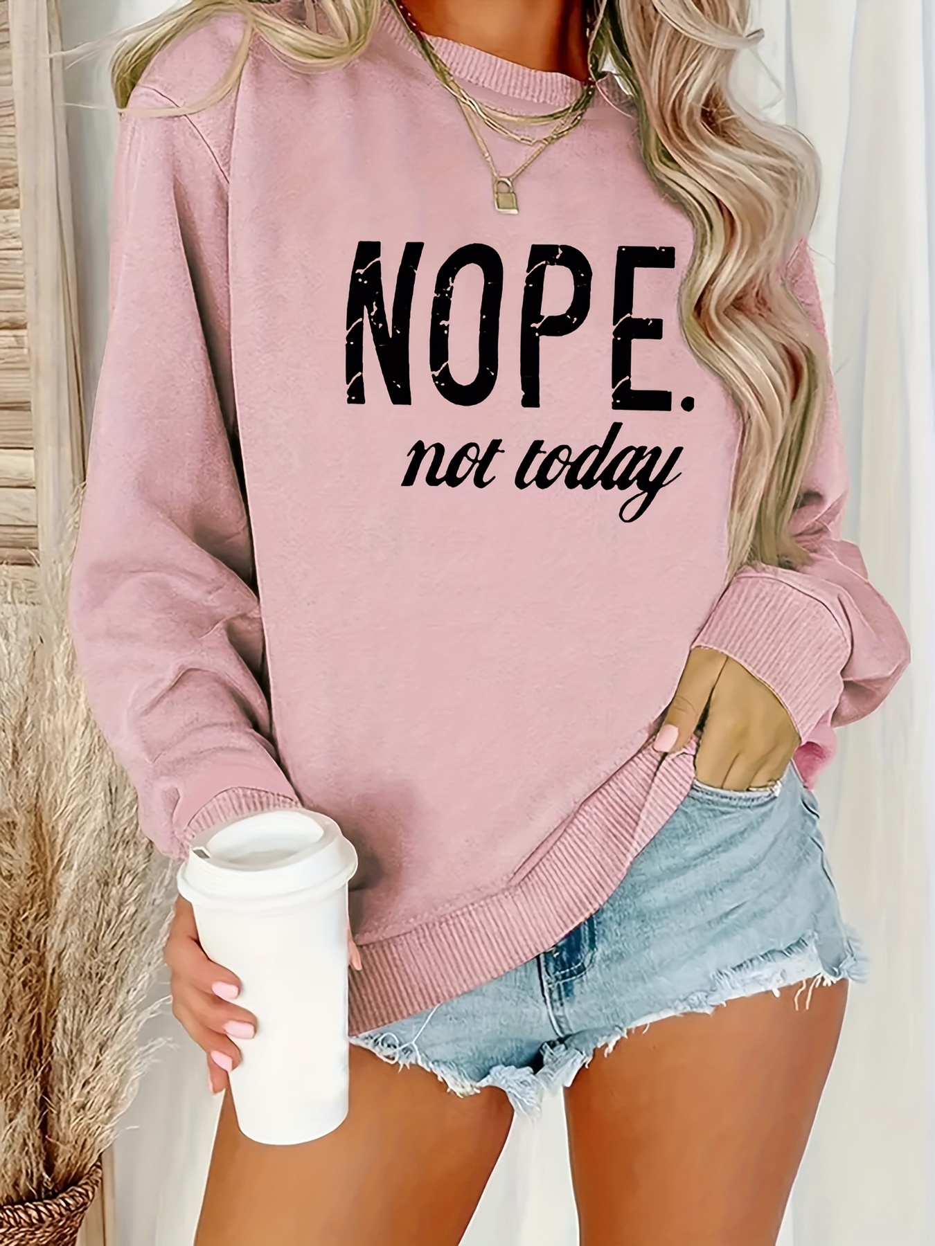 plus size letter print sweatshirt crew neck casual sweatshirt for fall spring womens plus size clothing details 12