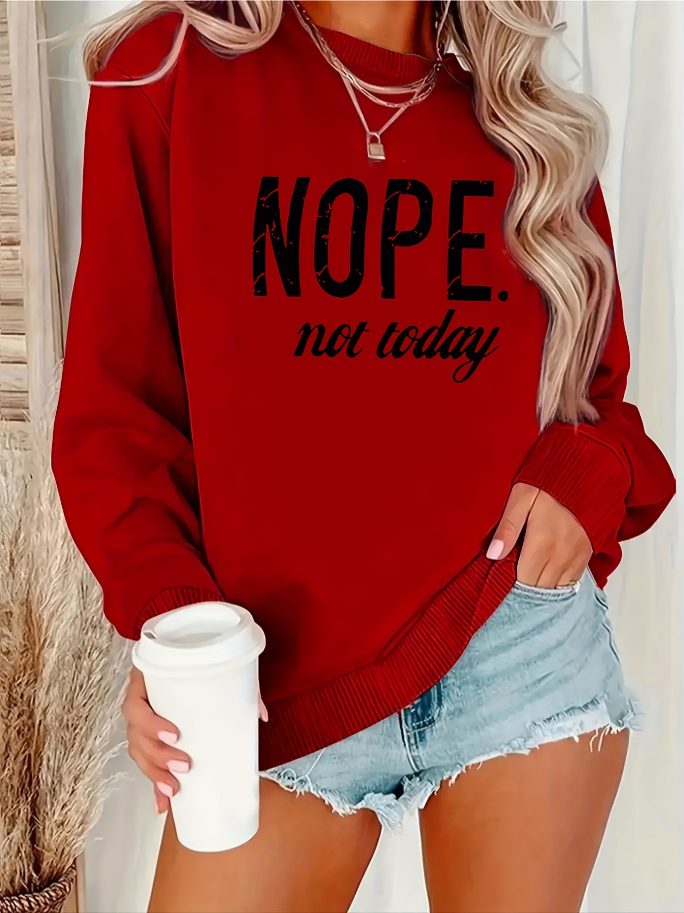 plus size letter print sweatshirt crew neck casual sweatshirt for fall spring womens plus size clothing details 21