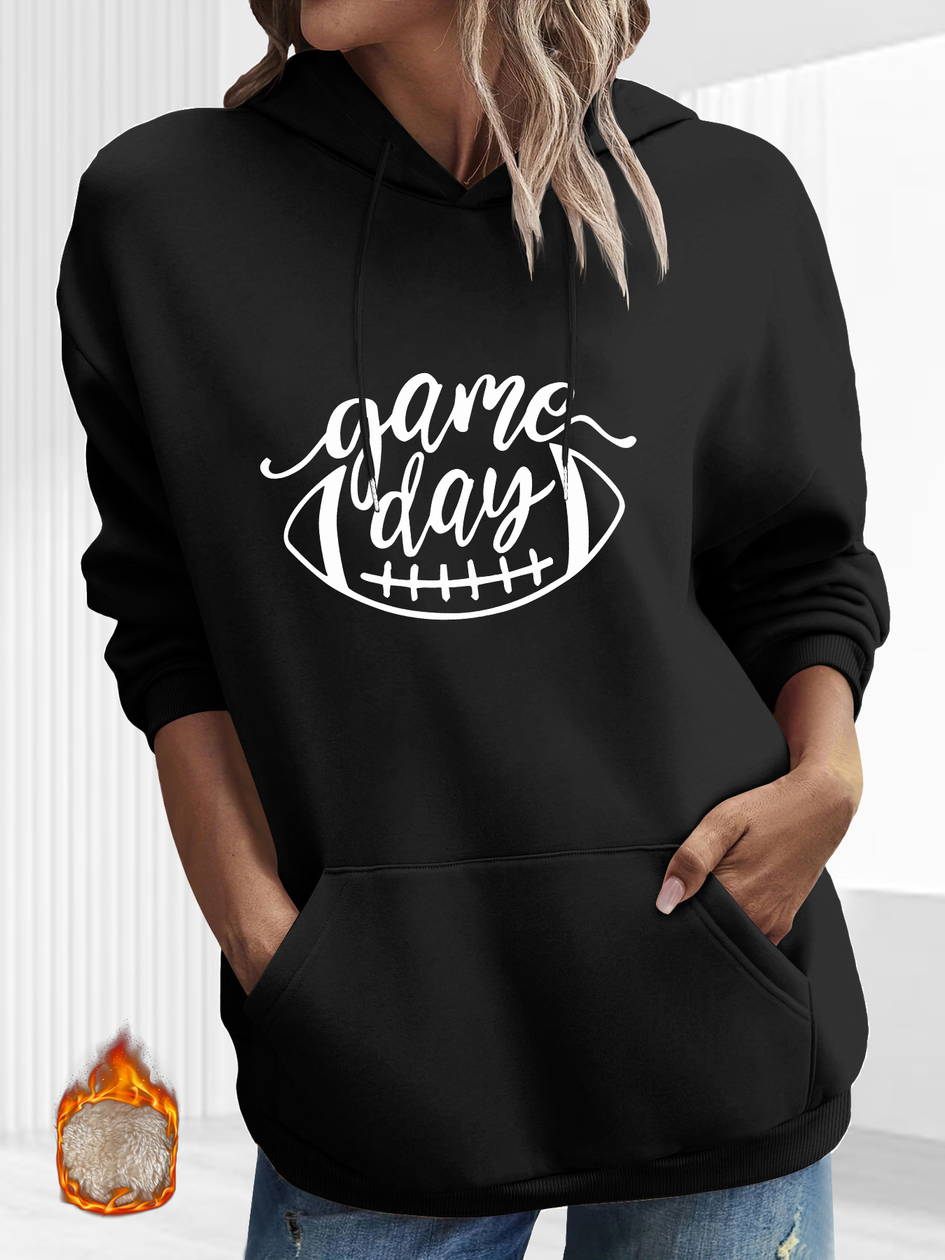 plus size rugby letter print hoodie casual kangaroo pocket long sleeve hooded sweatshirt womens plus size clothing details 6