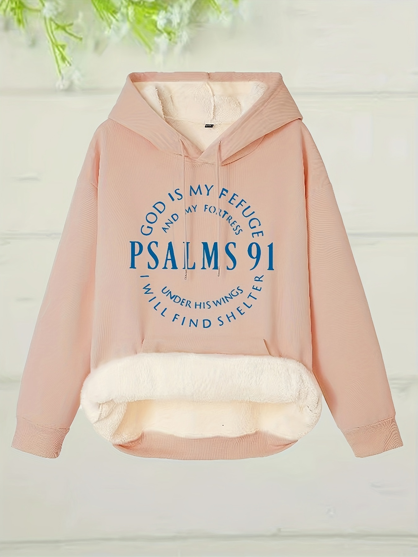 plus size letter print hoodie thickened plush lined drawstring casual hooded sweatshirt for winter fall womens plus size clothing details 1