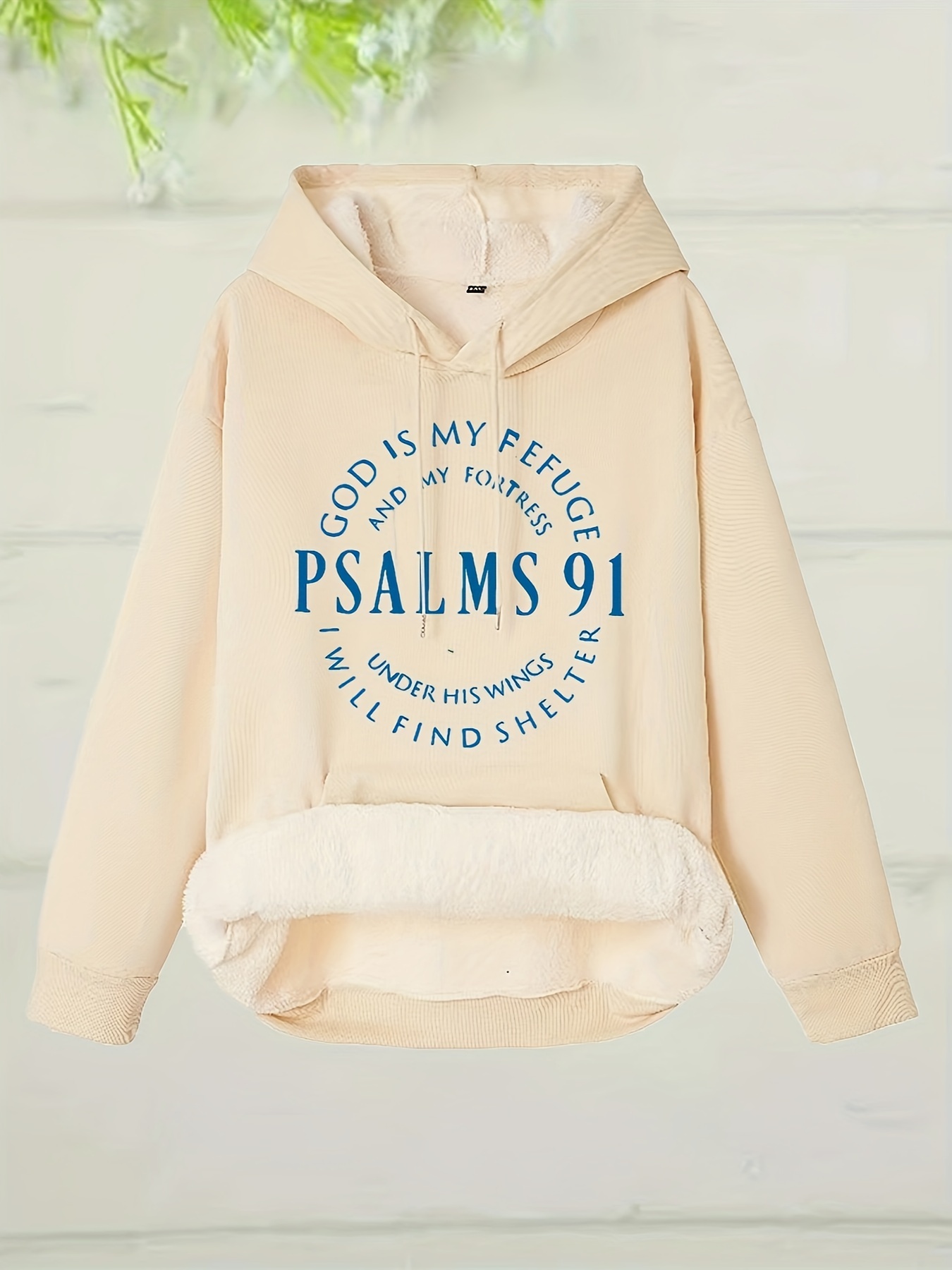 plus size letter print hoodie thickened plush lined drawstring casual hooded sweatshirt for winter fall womens plus size clothing details 6