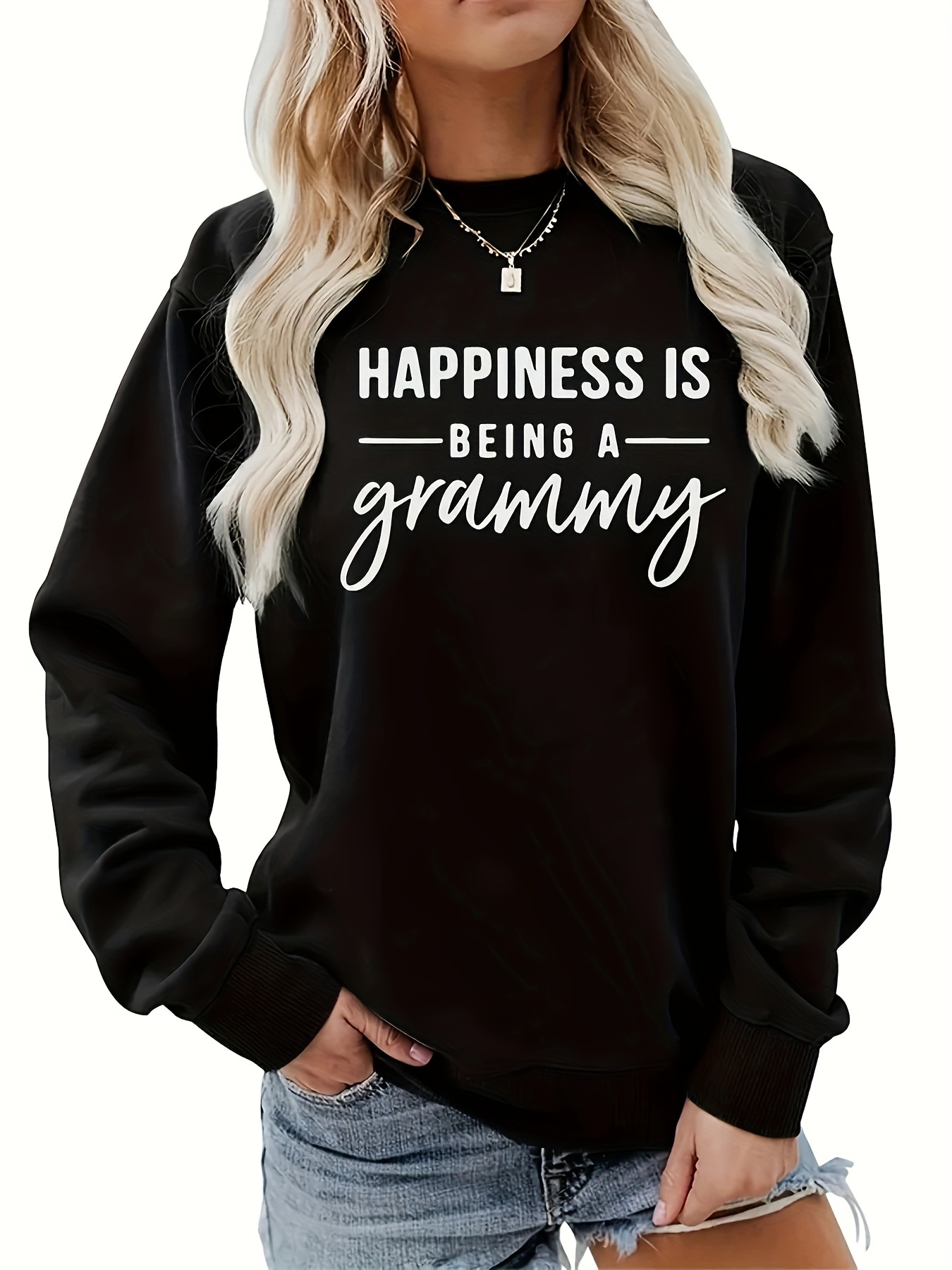 womens casual sweatshirt plus size letter graphic long sleeve round neck pullover top details 9