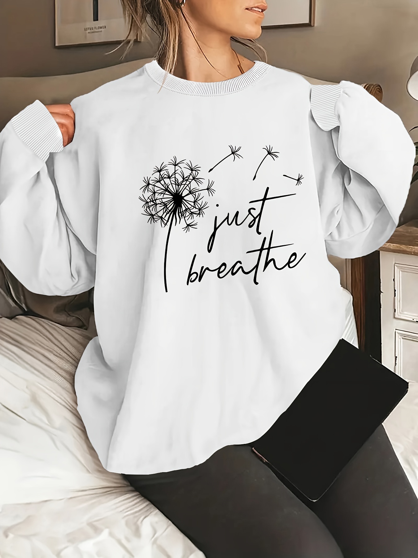 plus size dandelion print sweatshirt casual long sleeve crew neck pullover sweatshirt womens plus size clothing details 0